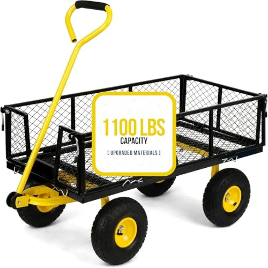 

Стальная садовая тележка емкостью 1100 фунтов, складная универсальная тележка для двора со съемными боками и большими колесами