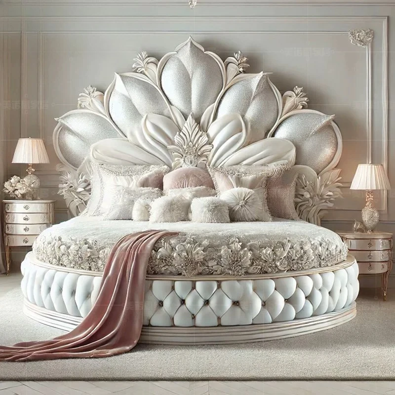 Modernes Doppelbett im Europäischen Stil für Erwachsene, Queen-Size Französisches Italienisches Rundbett, Luxuriöses Viktorianisches Königliches Komplett-Schlafzimmer-Set