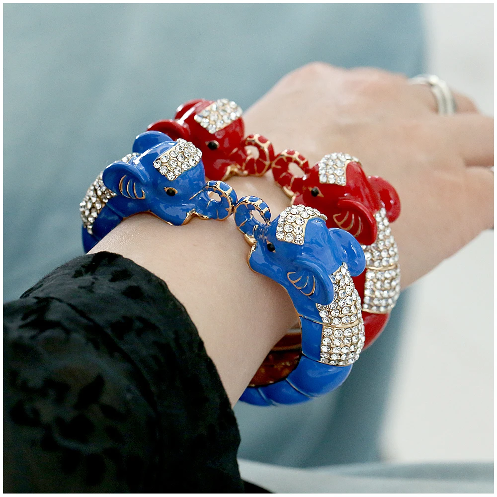 Latest Fashion Zinc Alloy Crystal Elephant Enamel Colorful Bold Women Bangle Trend Jewelry Unique Bracelet Gift Style Accessory