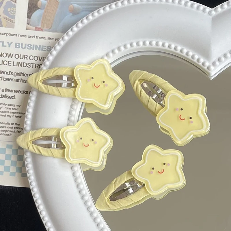 1 زوج الحلو موضة ابتسامة ستار مقاطع الشعر تنوعا لطيف الأصفر الاكريليك دبوس الشعر للنساء الفتيات Kawaii إكسسوارات الشعر هدايا