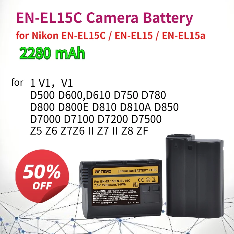 EN-EL15C 7.0V 2280mAh Lithium-ion Rechargeable Battery for Nikon Zf Z5 Z6II Z7 Z7II Z8 Cameras Replace The Spare Battery