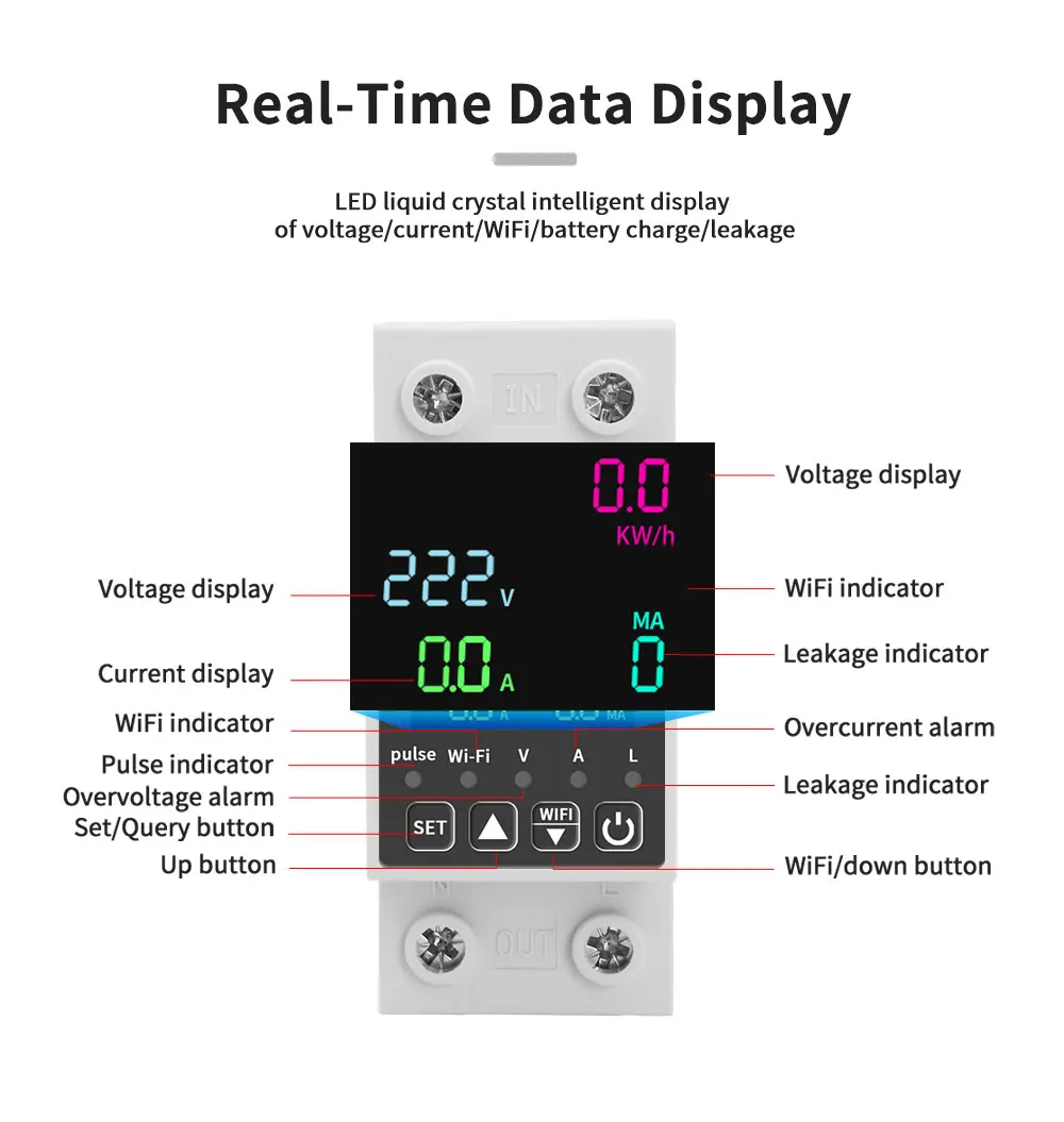 Tuya WiFi Digitales Display Intelligentes Strom- und Voltmeter 10-in-1 AC-Energiemessgerät APP-Steuerung DIN Elektrisches Energiemessgerät – Detail 7