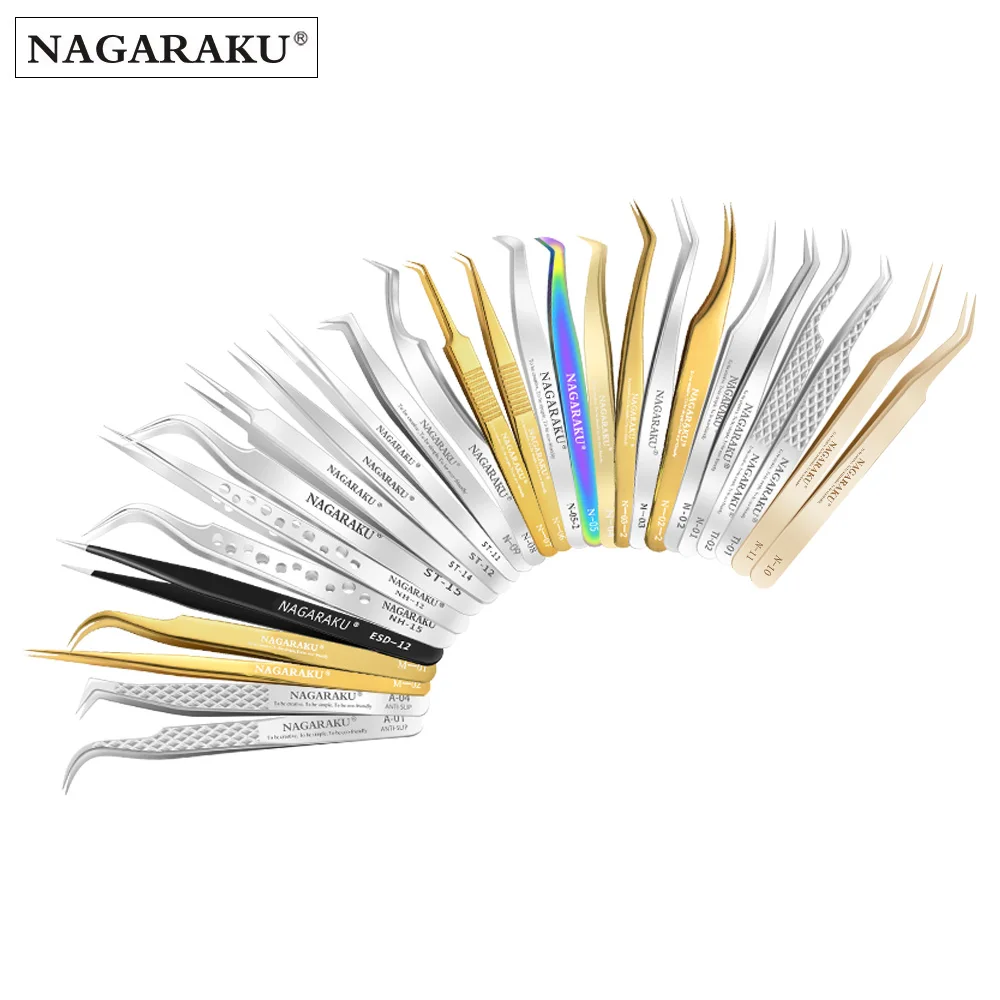 Pinzas para extensión de pestañas NAGARAKU, maquillaje de pestañas postizas, pinzas de volumen profesionales de acero inoxidable, Pincet preciso 3D, pinzas extensiones de pestañas