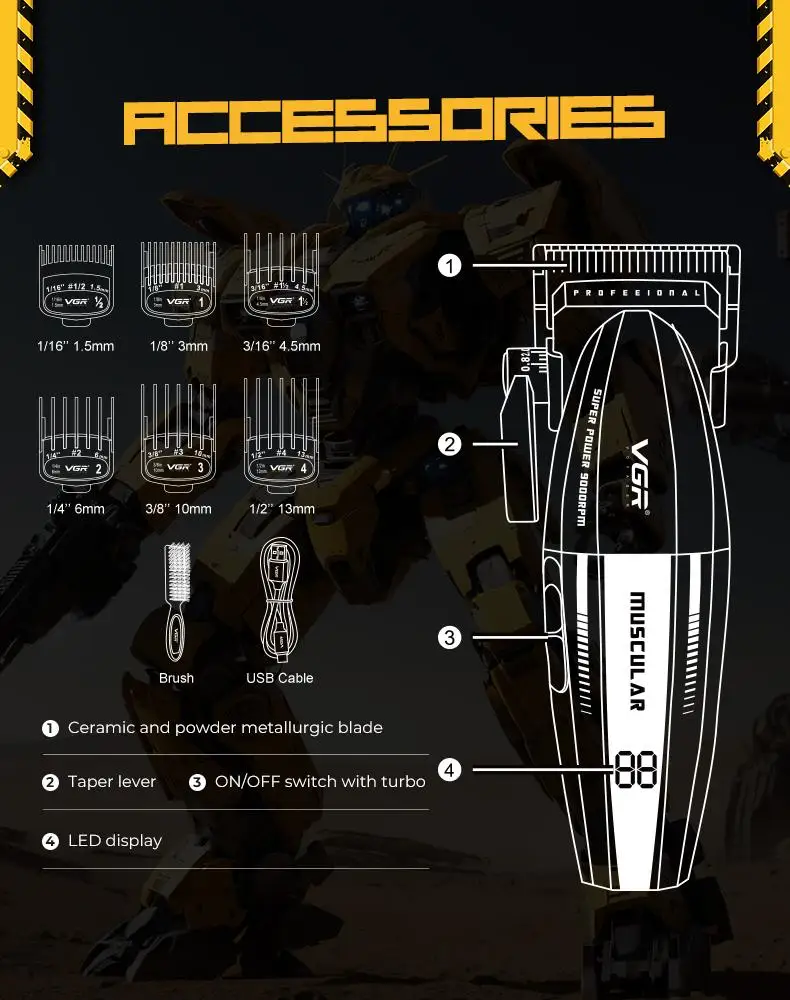VGR Haarschneider Professionell Haarschneidemaschine Elektrisch Haarschneidemaschinen Kabellos Friseur Haarschnitt Wiederaufladbar Trimmer für Männer V-285 – Detail 3