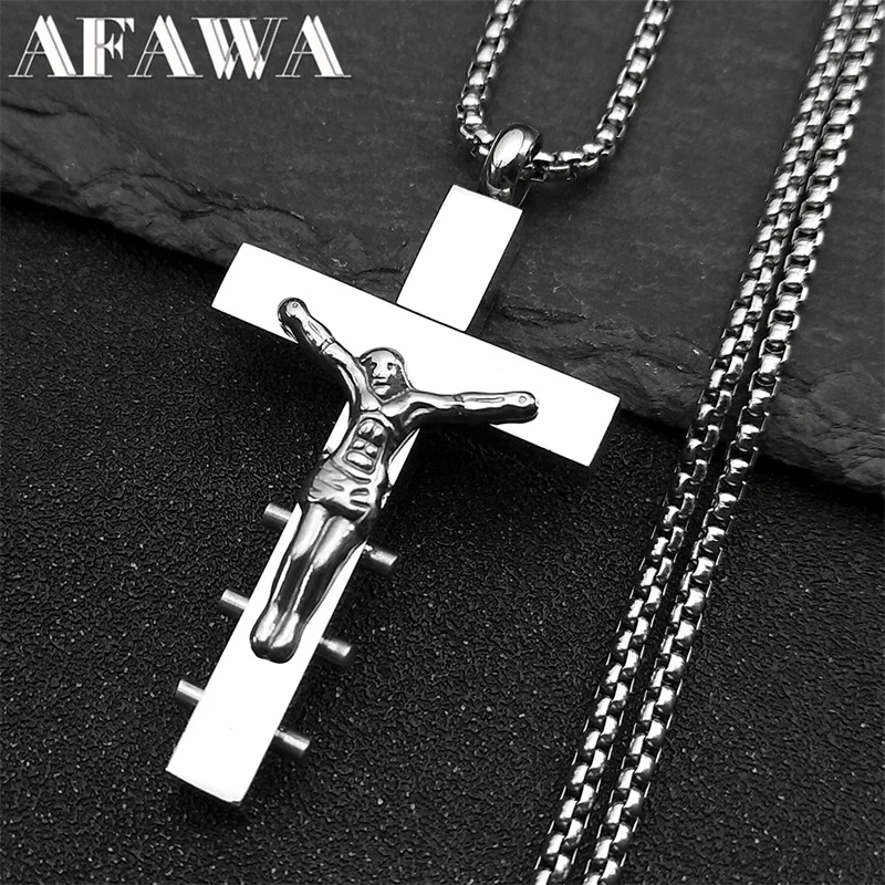 

Hip Hop Jesus Cross Pendant Necklace for Women Men Stainless Steel Silver Color Christian Male Chain Amulet Jewelry Gifts