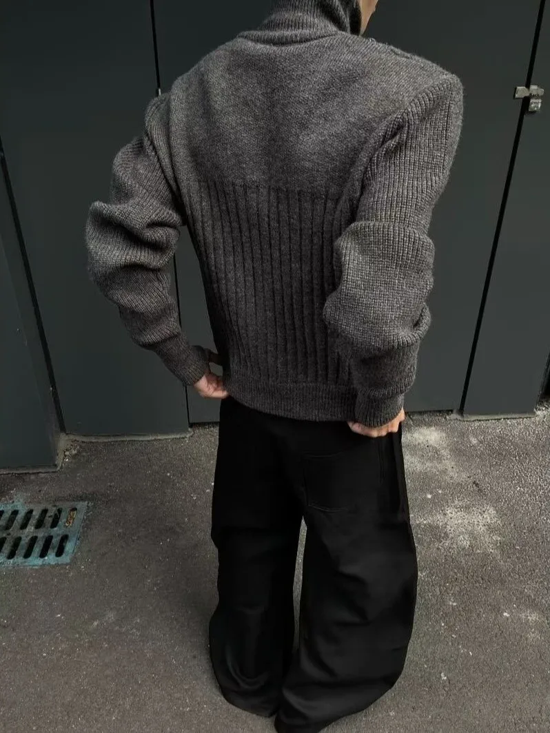 

Thiened Autumn Winter Men's Knitted Sweater Double Zipper High Collar ort Sle oulder Design High Quali Wear Resistant