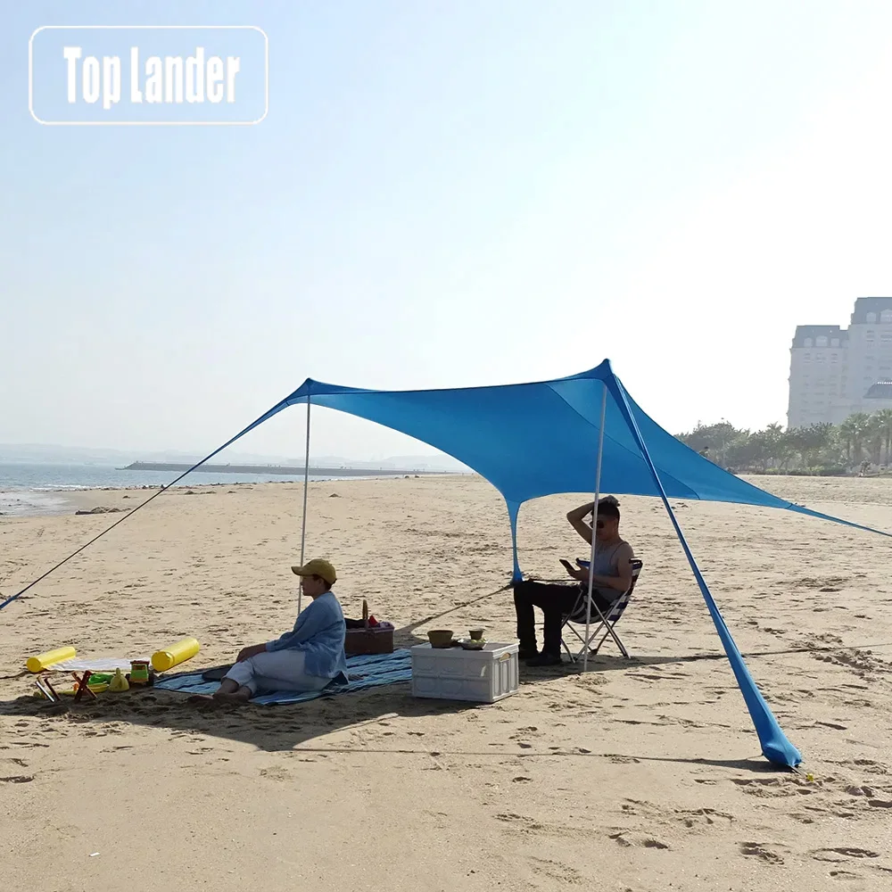 

2.1*2.1m Family Beach Sunshade Large Area Sun Shade Tent with Sandbag Pole UPF 50+ UV Portable Beach Shelter Canopy Awning