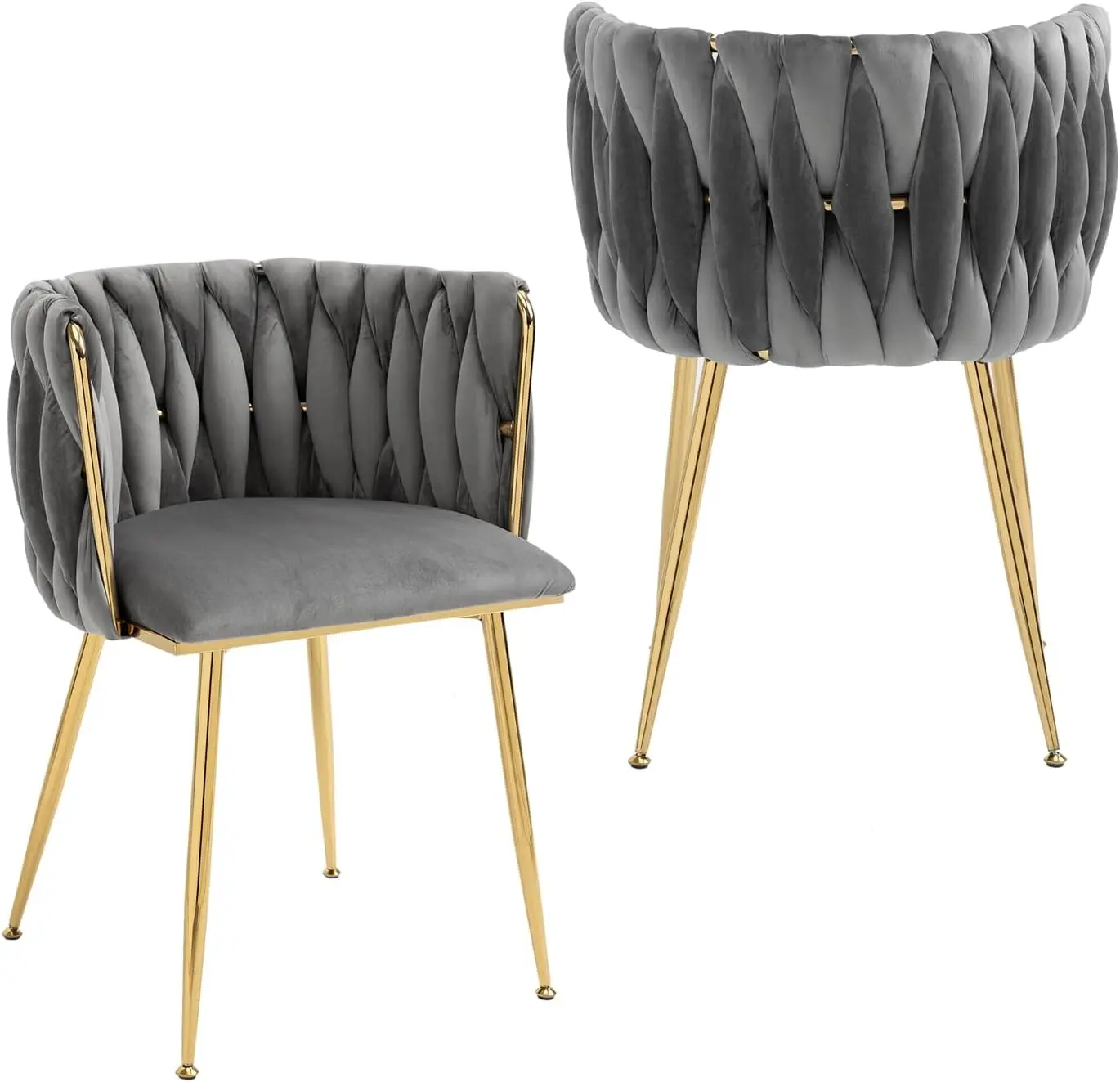 

Woven Dining Chairs Set of 2, Velvet Upholstered Dining Chairs with Gold Metal Legs, Modern Accent Chairs for Living Room,
