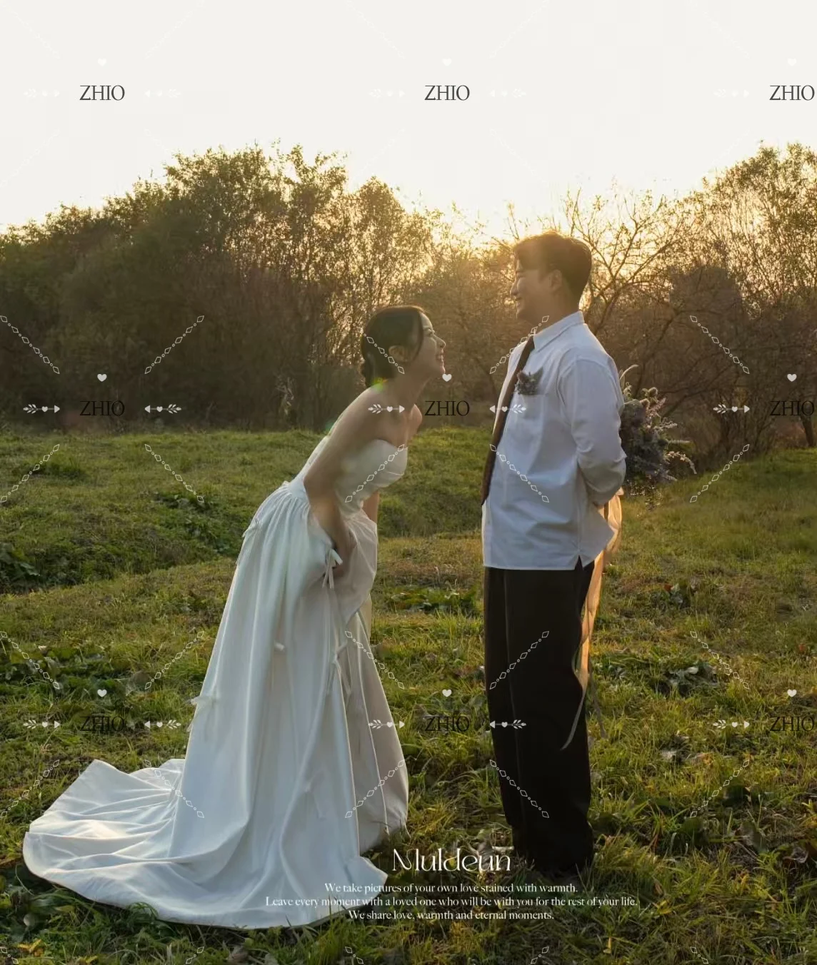 ZHIO فستان زفاف بفيونكة بسيطة بدون حمالات سويب تراين عاجي من الساتان كوري لالتقاط الصور فستان استقبال الزفاف مخصص لحفلات الزفاف #3