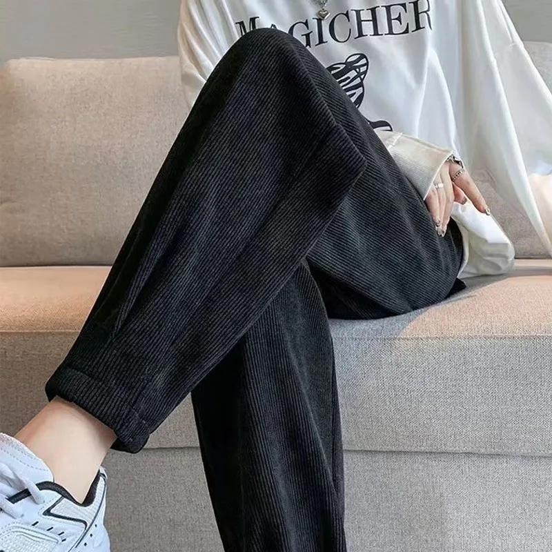 Spring Chenille Solid Color Women Harlan Pants Elastic Waist Bound Feet Loose All-match Casual Large Size Affordable Trousers