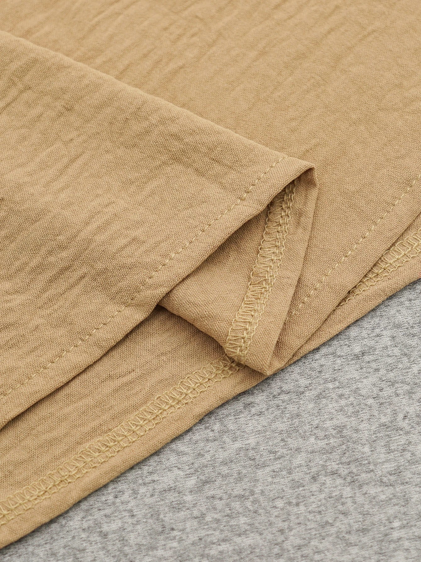 카멜 오버사이즈 맥시 드레스 |     여름 휴가를 위한 여성용 브이넥 반소매 사이드 슬릿 루즈 캐주얼 보헤미안 셔츠 드레스