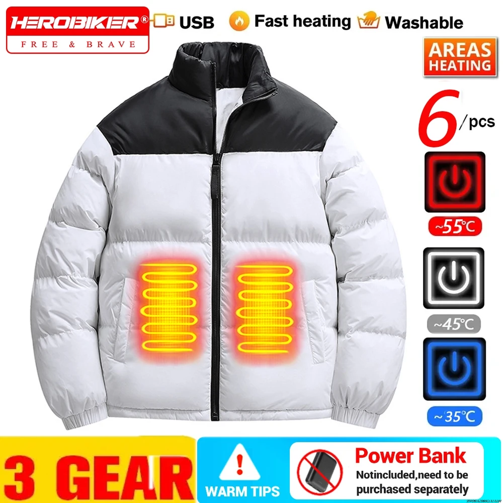 

6 Areas Heated Jacket USB Winter Outdoor Electric Heating Jacket For Women Men Warm Thermal Coat Clothing Heatable Cotton Jacket