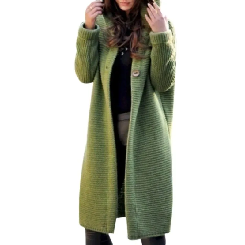 

Women's Autumn Casual Button Long Cardigan Hooded Sweater Coat Loose Fit Mechanical Sle Pure Color ort Outerwear