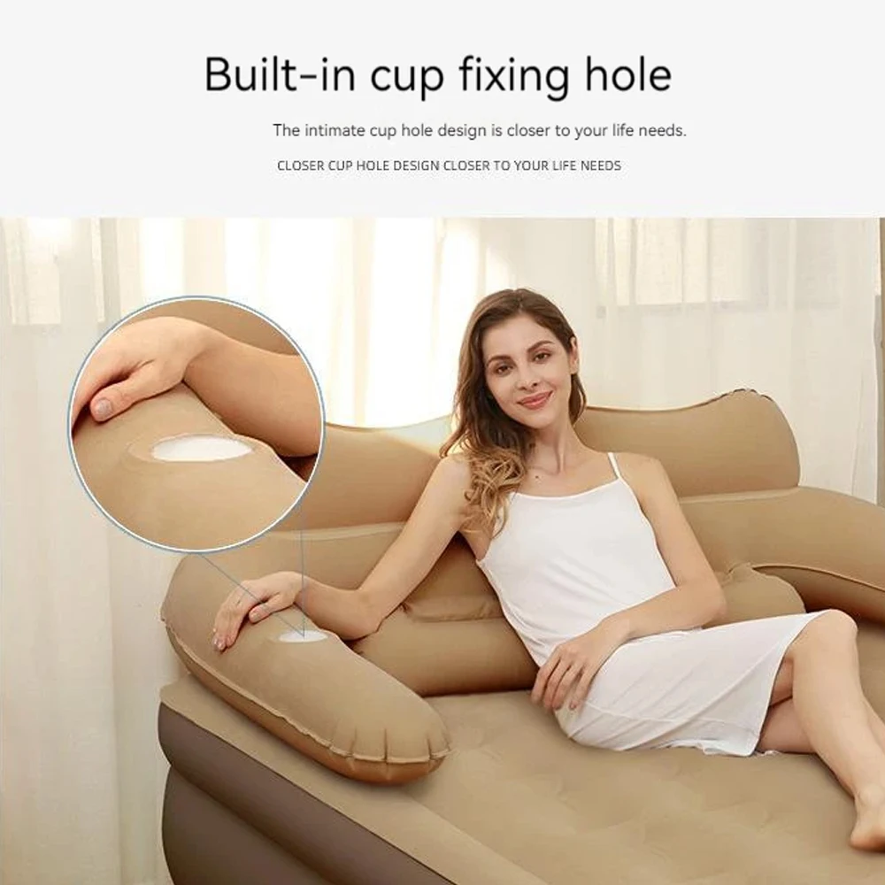 2 Persons Inflatable Mattress Camping Folding Home Indoor Outdoor Air Cushion 48cm High Bed Lazy Laying Soft Skin-friendly image 3
