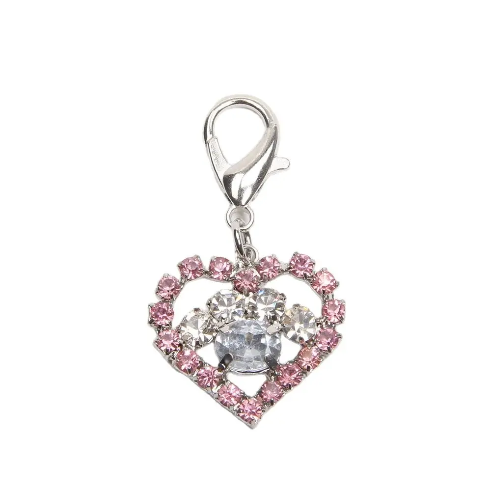 Dog Cat Collar Charm Bling Heart&Paw Pendant Pet Puppy Jewelry Accessory