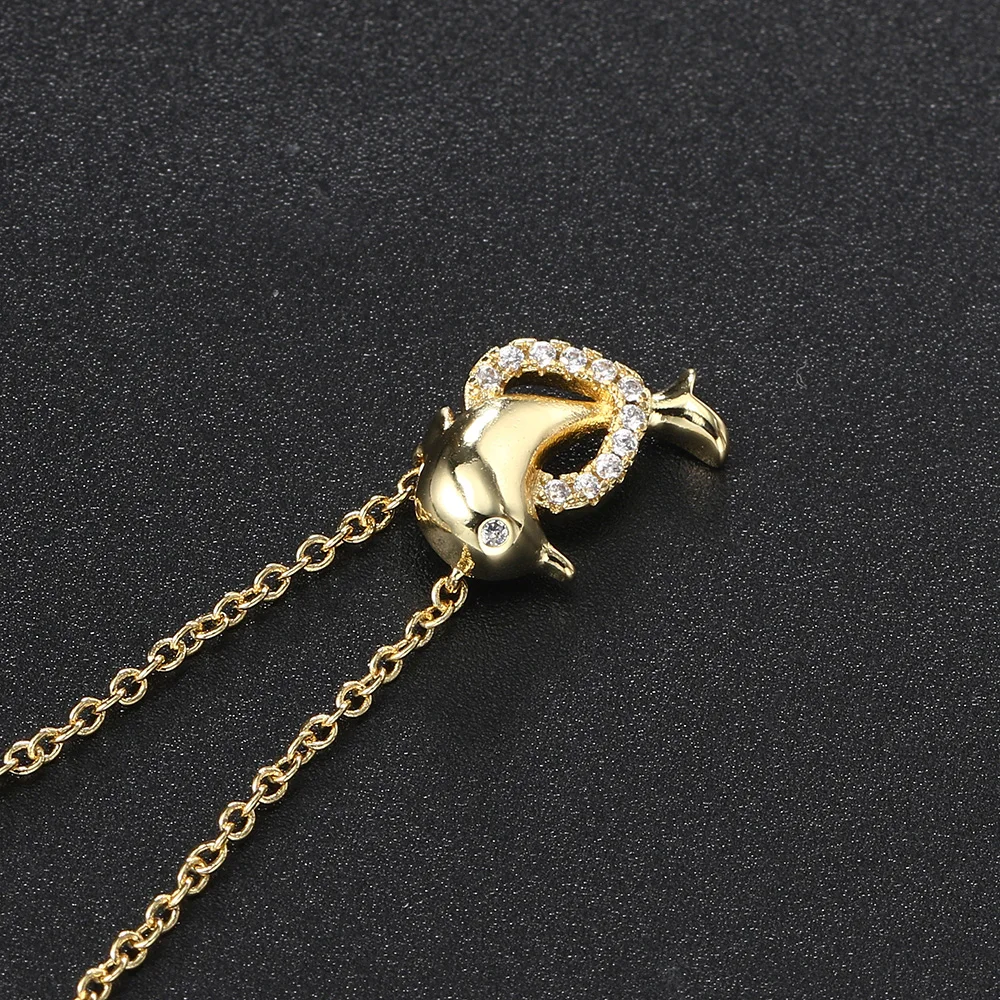 Kawaii Dolphin Necklace for Women Cute Pendant Gold Color Heart Cubic Zirconia Choker Chains on Neck Fashion Jewelry Gifts N148