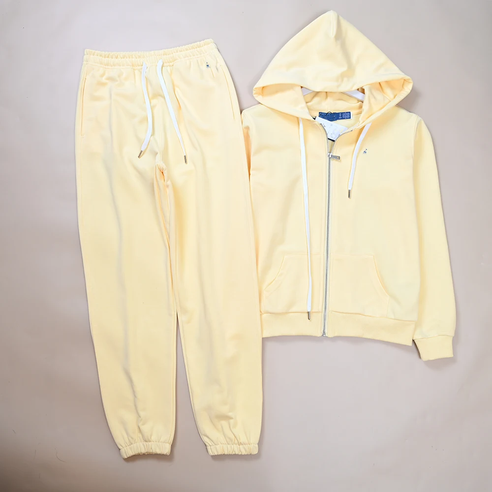

American Style Women's Sporty Casual Cotton Hoodie Zipper Closure Sweatshirt And Pants Set Long Sleeve Long Pants Hooded