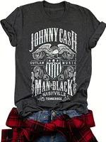 Vintage Country Music Festival Print T-Shirt, Retro Style Short Sleeve Crew Neck Casual Top For All Season, Women's Clothing