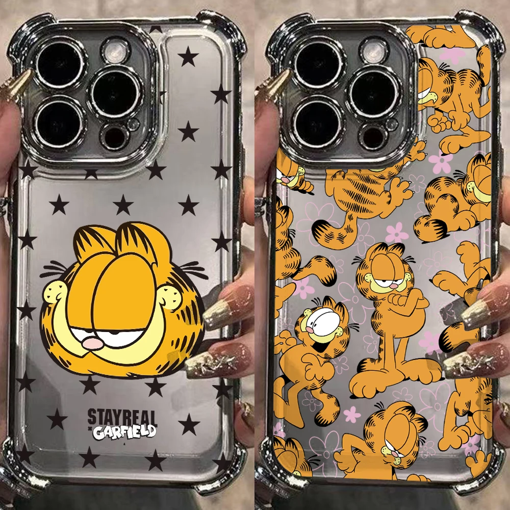 Cartoon Cat Garfield Phone Case for Samsung Galaxy A57 A56 A55 A54 A53 A37 A36 A27 A17 A16 A06 4G 5G Anti-drop Transparent Cover