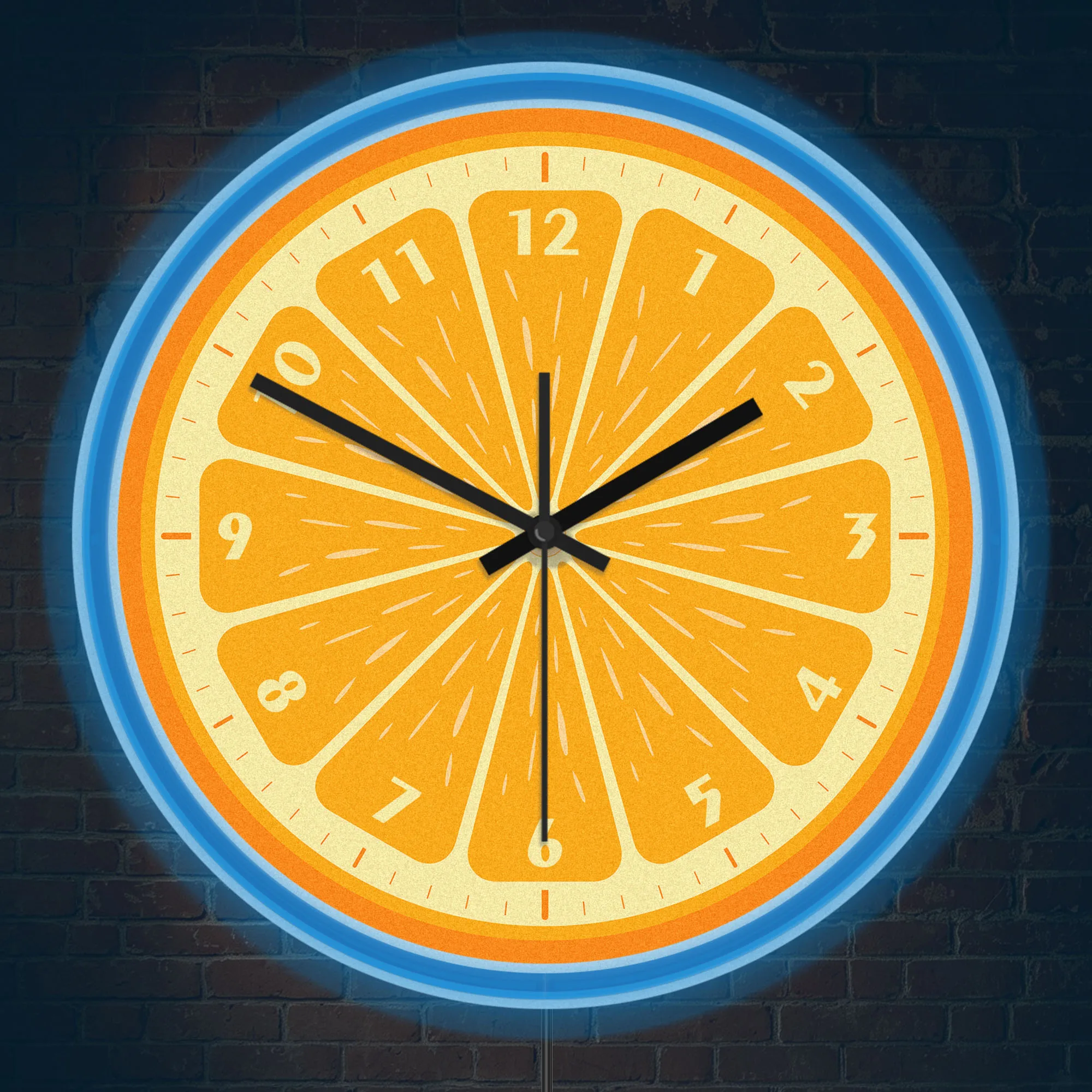 Fresh Orange Slice Silent Quartz Wall Clock for Home Kitchen Dinning Room Fruit Shop Illuminated Sign LED Neon Night Light Clock
