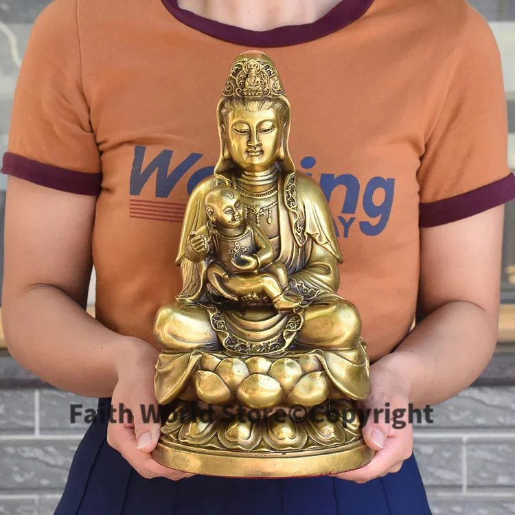 

28CM tall # Pray for a son Children HOME Efficacious Mascot Propitious SongZi GUANYIN BUDDHA FENG SHUI brass Sculpture Statue