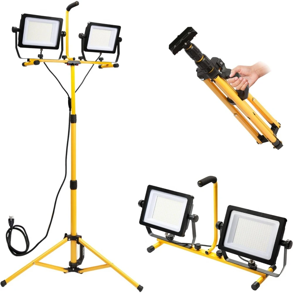 270 W 30000 Lumen Dual-Head LED Work Light with Tripod Stand, 4 Brightness Adjustable, IP 65 Waterproof 13 Ft Power Cord