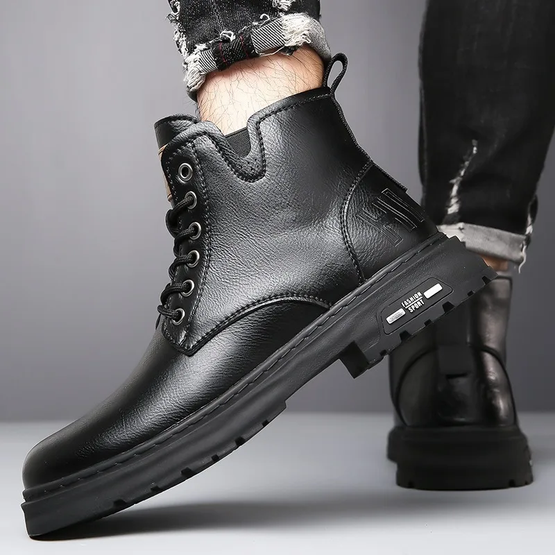 2025 new autumn and winter men's boots youth high top casual men's shoes trend British style big yellow boots men view 4