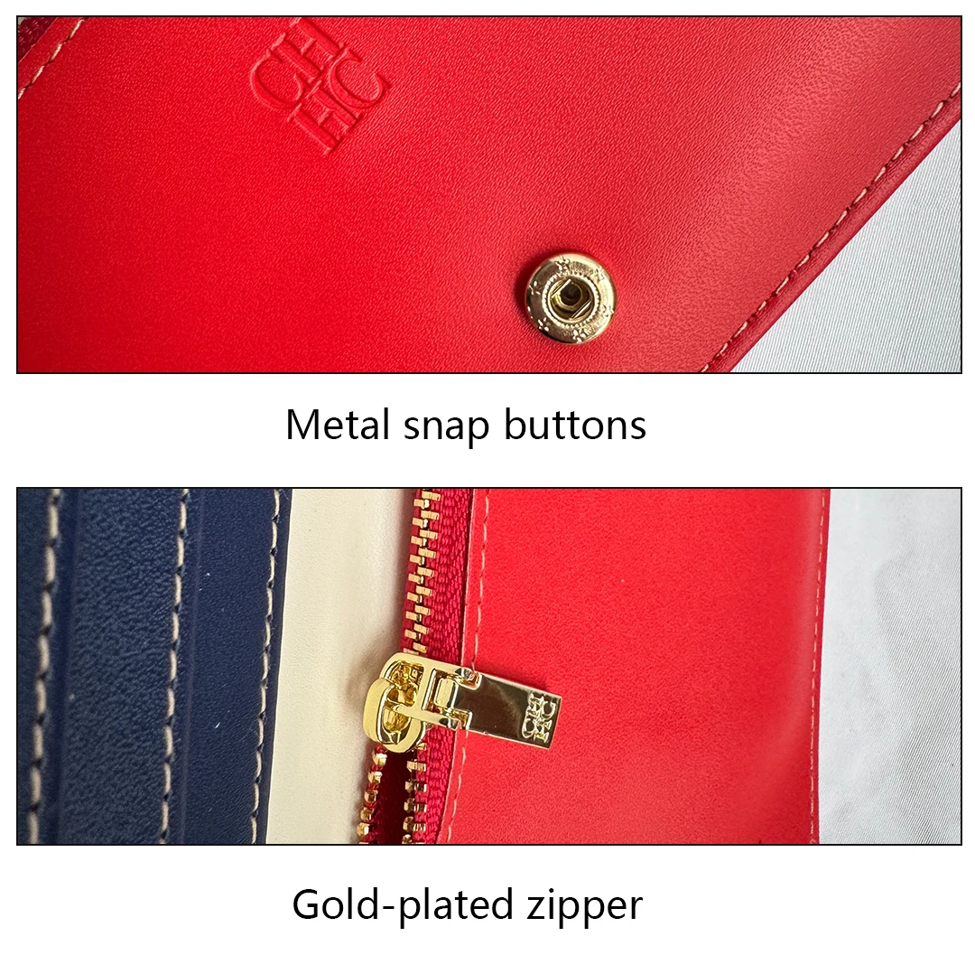 CH Damen Alltags-Geldbörse, bunt, Monogramm, Gold-Logo, mehrere Kartenfächer, Reißverschluss-Münzfach, Druckknopfverschluss, All-Match-Geldbörse – Detail 11