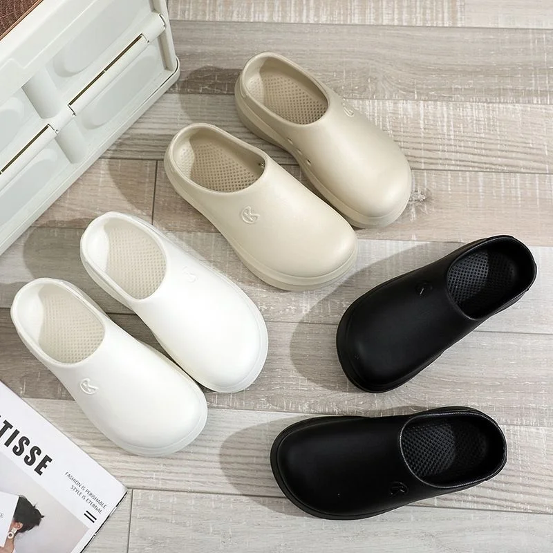 New Thick Heel Headed Slippers Women Summer Outdoor Wear Chef Semi Premium Feel Thick Heel Sandals EVA Flat Heel Casual Style view 2