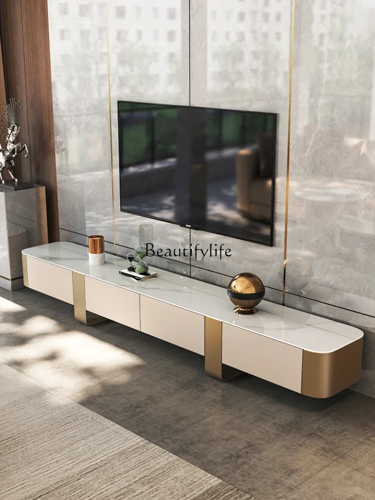 

Light luxury rock slab solid wood TV cabinet Modern simple living room Small apartment High-end TV cabinet