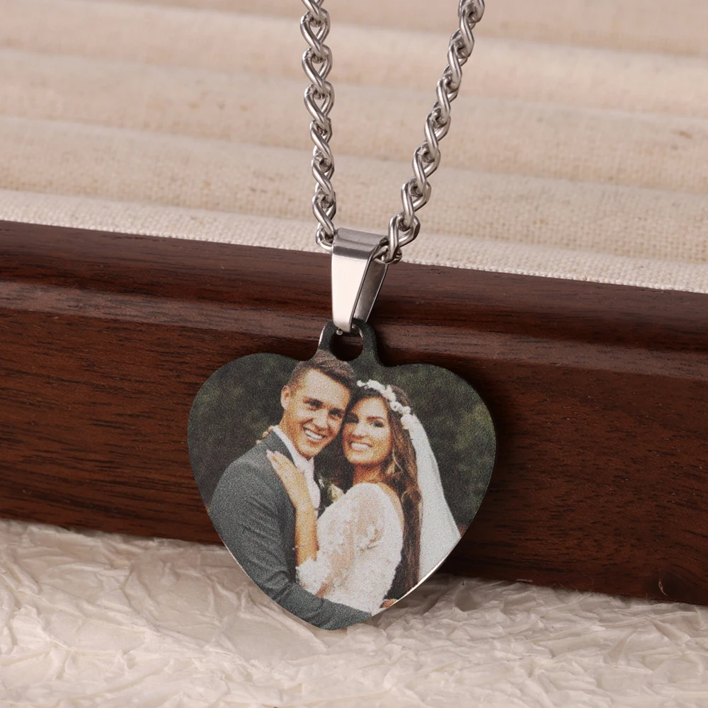 Niestandardowe zdjęcie obrazkowe naszyjniki w kształcie serca dla kobiet mężczyzn kubański łańcuszek ze stali nierdzewnej dostosowany naszyjnik wisiorek spersonalizowana biżuteria