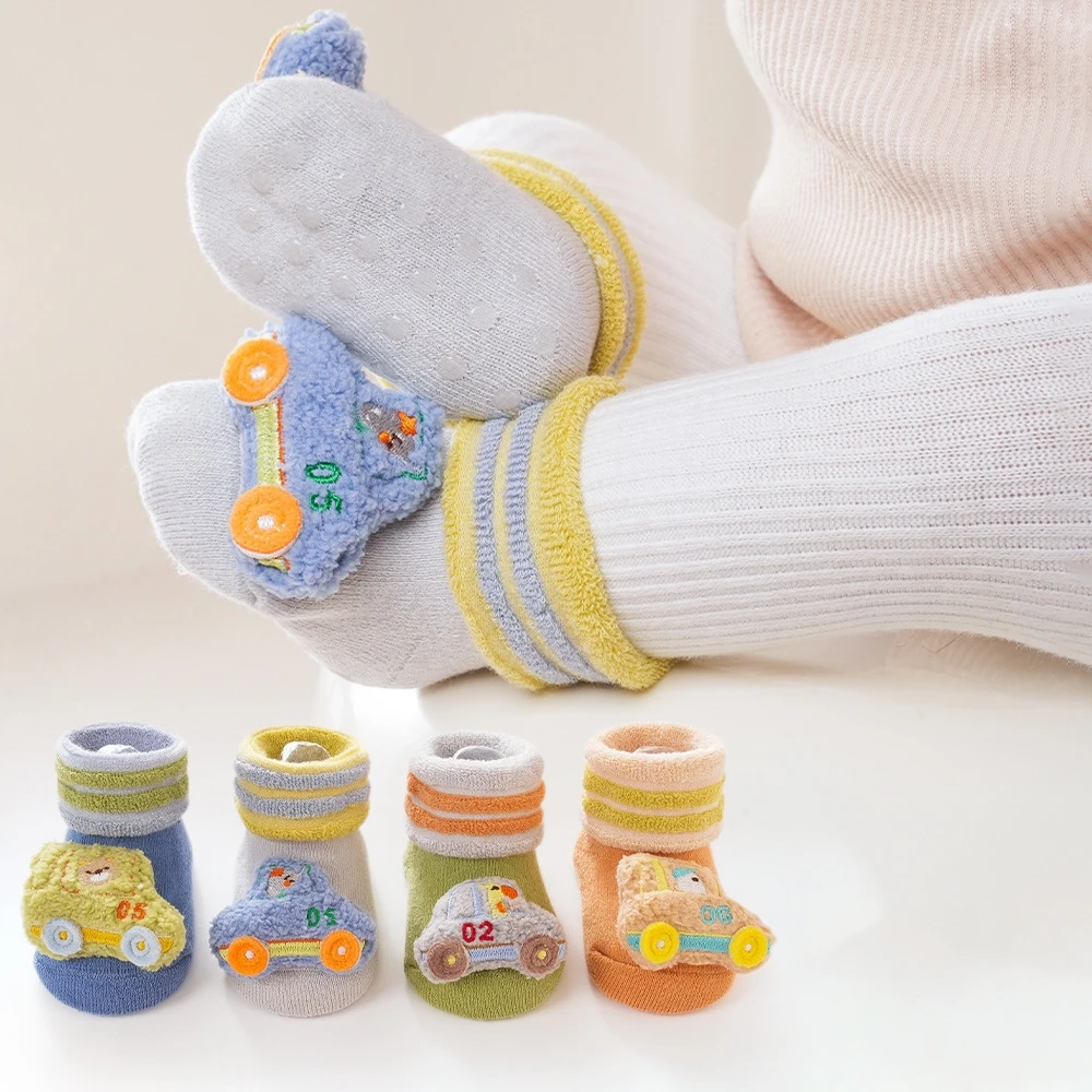 

0-12M Children's socks combed cotton breathable warm cartoon baby socks glue dispensing anti slip floor socks, newborn