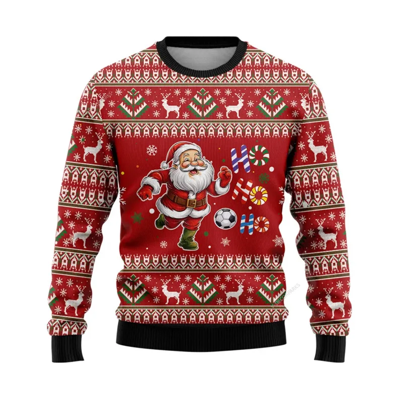 مضحك 3D طباعة سانتا القبيح عيد الميلاد سترة تأثيري كرة القدم الرياضة عارضة فضفاض البلوز البلوز عيد ميلاد سعيد الرجال سترة #2