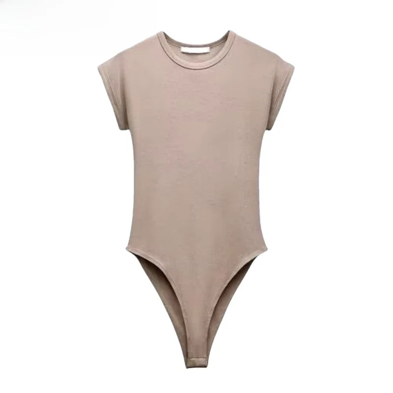 

Casual Knitted ort Sve round Ne T-irt Women's Slim Fit Top High Waist Jumpsuit Autumn New Arrival 47459