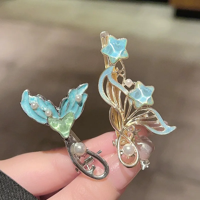 

Pearl Duckbill Clip Dream Blue Fish Tail Hairpin Women's Side Clip Light Luxury Hairpin Korean Style Jewelry Hair Accessories
