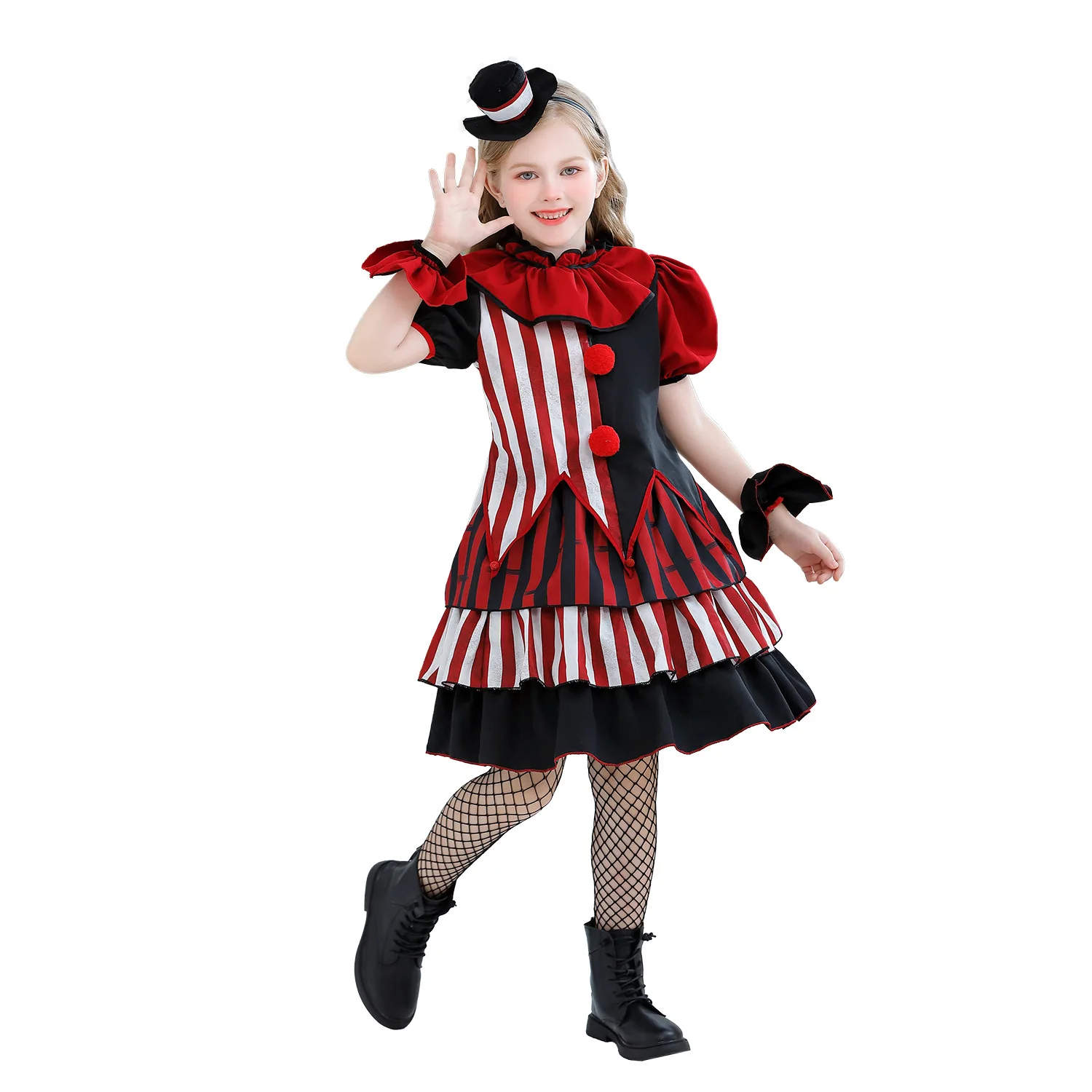 Clown Cosplay Halloween Costumes Girls Short Sleeve Circus Fancy Party Funny Carnival Performance Dresses 3-8 Years