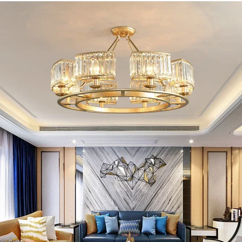 

Creative Gold Metal Material Luxury Gradation Indoor Chandeliers Living Room Decorate Crystal Restaurant Hanging Pendant Light