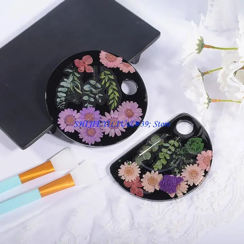 

E21F DIY Crystal Epoxy Resin Abrasive Various Shapes Flat Grooved Makeup Plate Silicone Mold Liquid Palette Mold