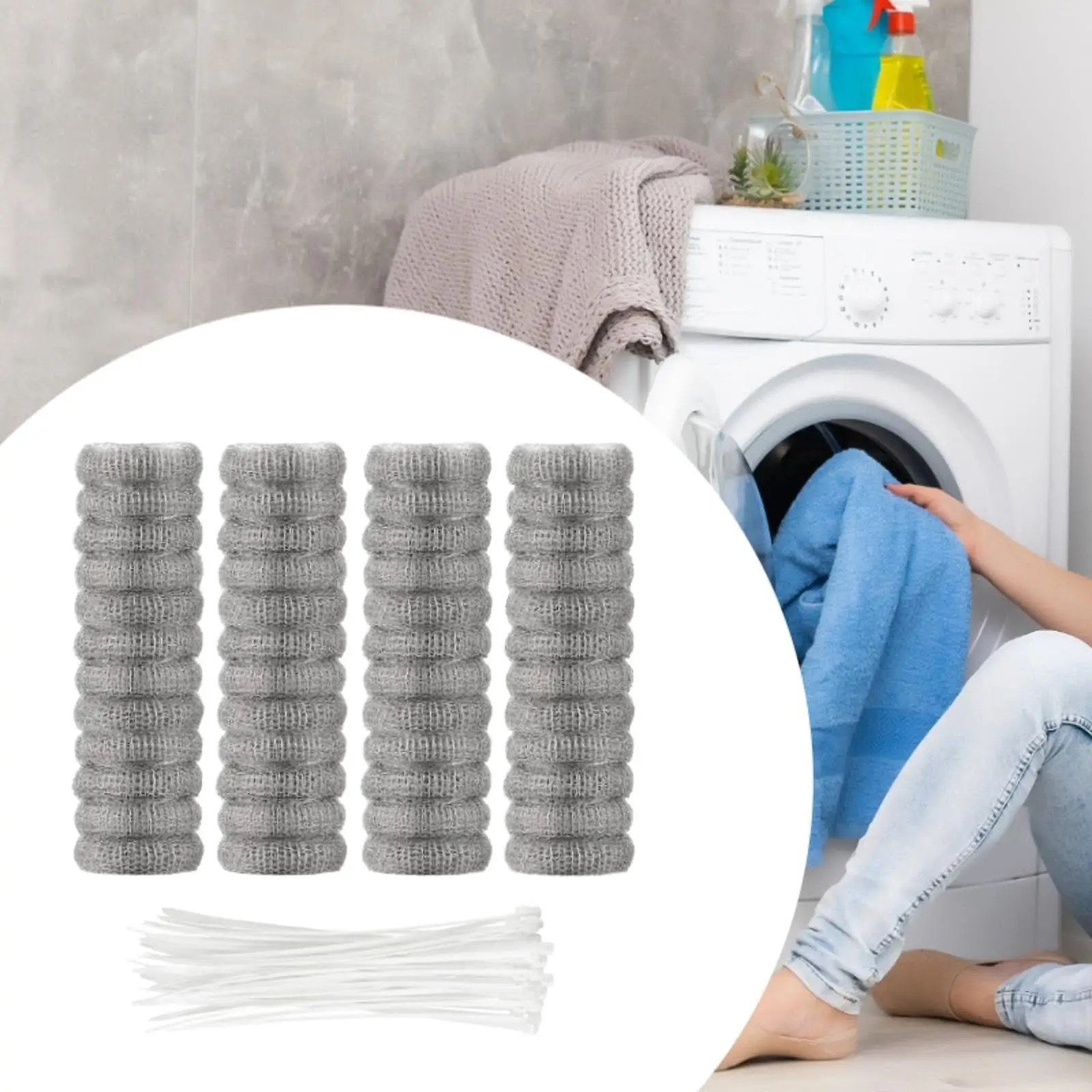 48Pcs Washing Machine Lint Trap with Nylon Cable Ties, Laundry Mesh Washer Hose Filter