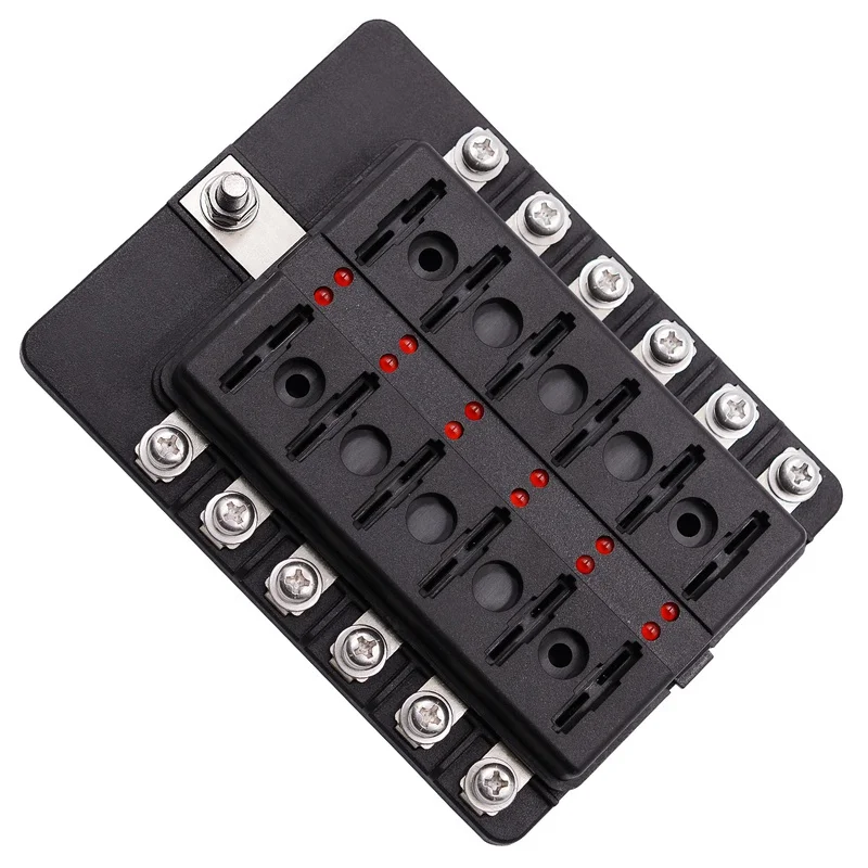 12/10/8/6 Ways Car Blade Holder Fuse Box Modified Terminal Block Fuse with LED Warning Light for Car Boat Marine Trike 12V 24V