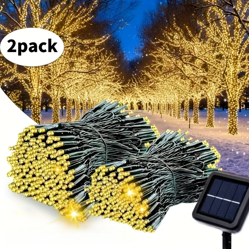 

1/2Pack 100LED Solar String Light 8 Modes Solar Outdoor Lights Waterproof Twinkle Fair Lights for Christmas Patio Wedding Garden