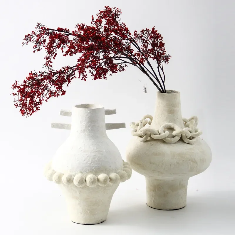 Retro Wabi Sansan Ceramic Vase Special Shaped Chain Flower Arrangement Home Decor Ornament for Living Room Porch Soft
