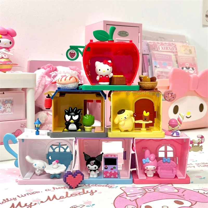 Sanrio Colorful Town Series Hello Kitty Kuromi Cinnamoroll Stackable Play House Street View Splicing Toy Girl Birthday Xmas Gift