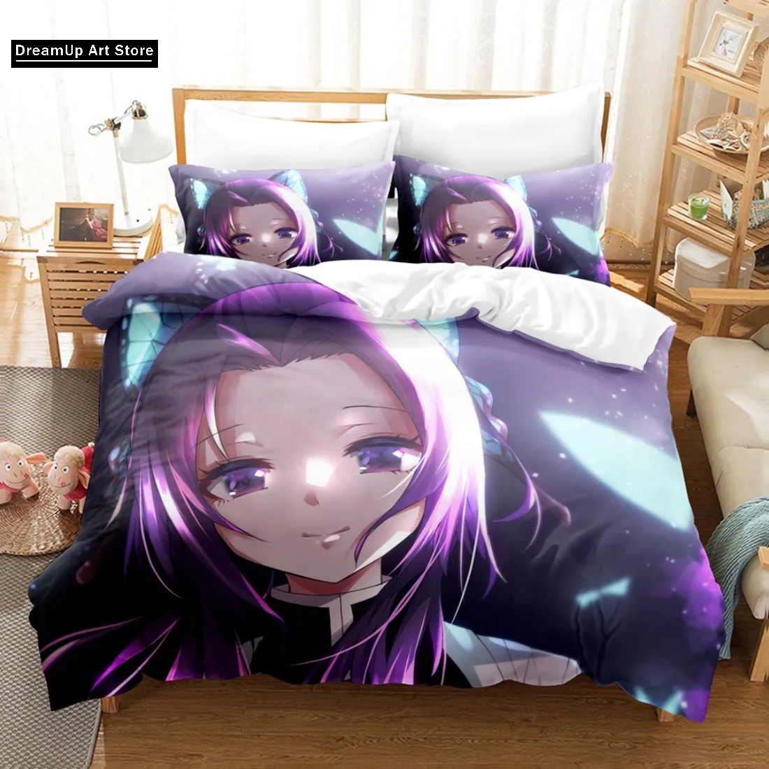 3D Print Kochou Shinobu Anime Demon Slayer Bedding Set Duvet Cover Bed Set Quilt Cover Twin Single Queen King Size Boys Adult