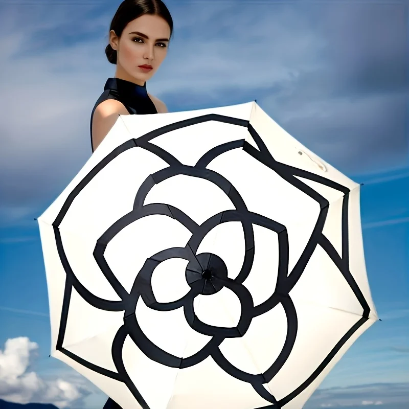 1pcs Fashion Camellia Pattern UV Protection Sun Shade 8-Bone Manual Open Umbrella for Outdoor Travel Umbrellas