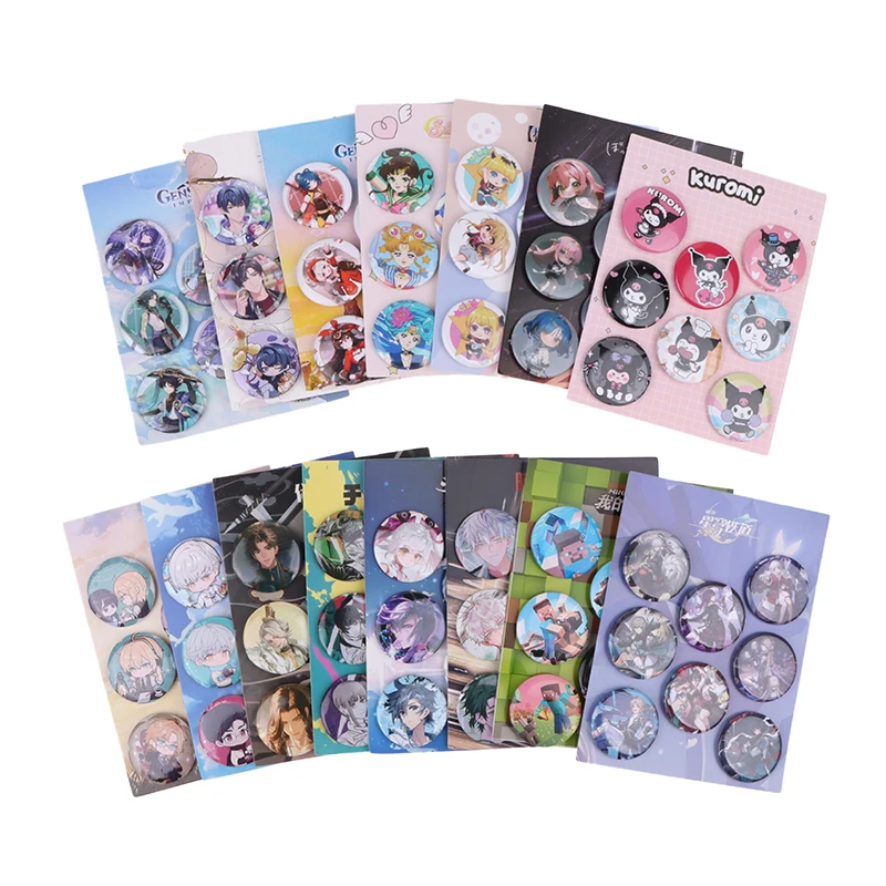 8 Pcs/Set Anime Tinning Tinplate Brooch Sanrio Backpack Badge Souvenir Clothing Gift For Friends