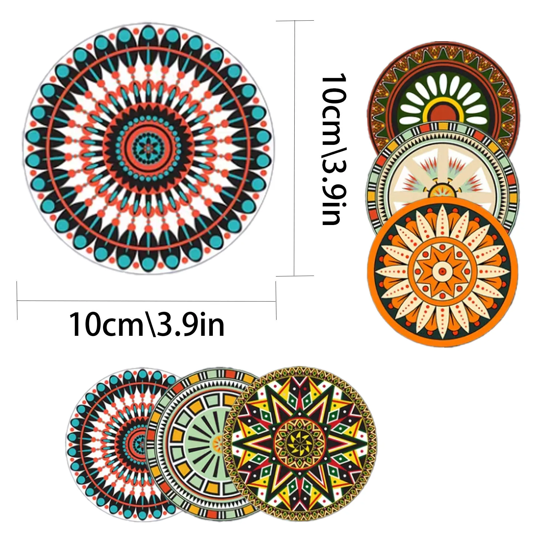 6-Piece Set - Mandala Flower Themed Wooden Coaster Set, Round, Durable Composite Wooden Coaster for Desktop Protection