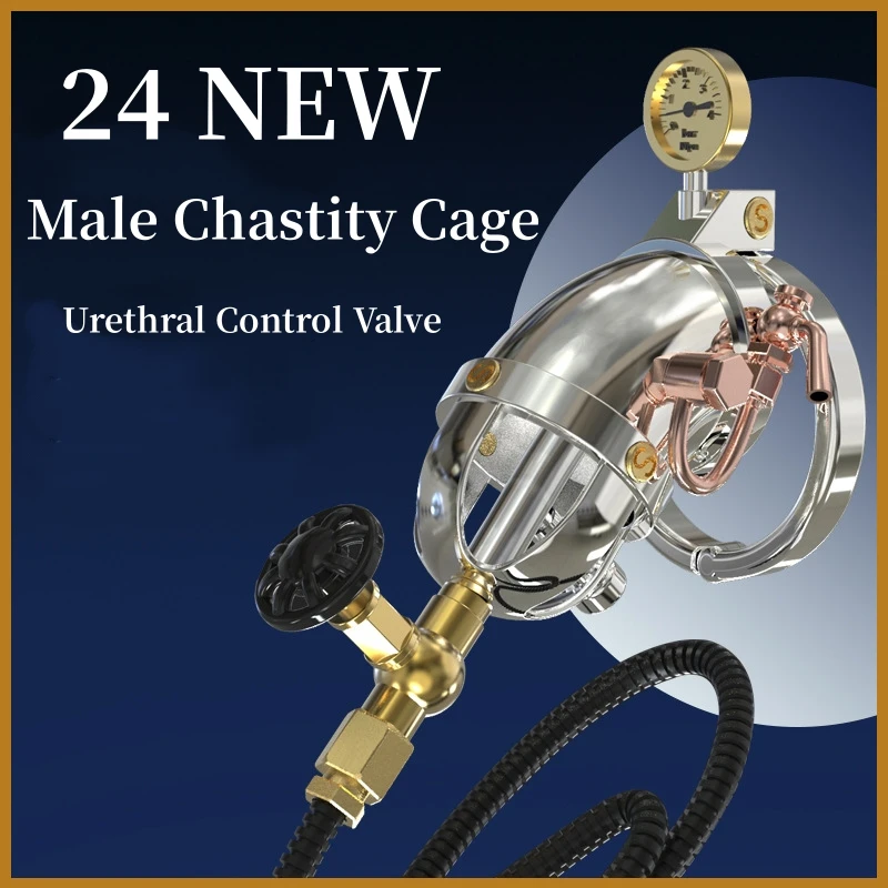 

2024 New Male Chastity Cage Vintage Metal Design Handwheel Guided Chastity Device Abstinence Bondage Anti Cheating Cock Cage 18+