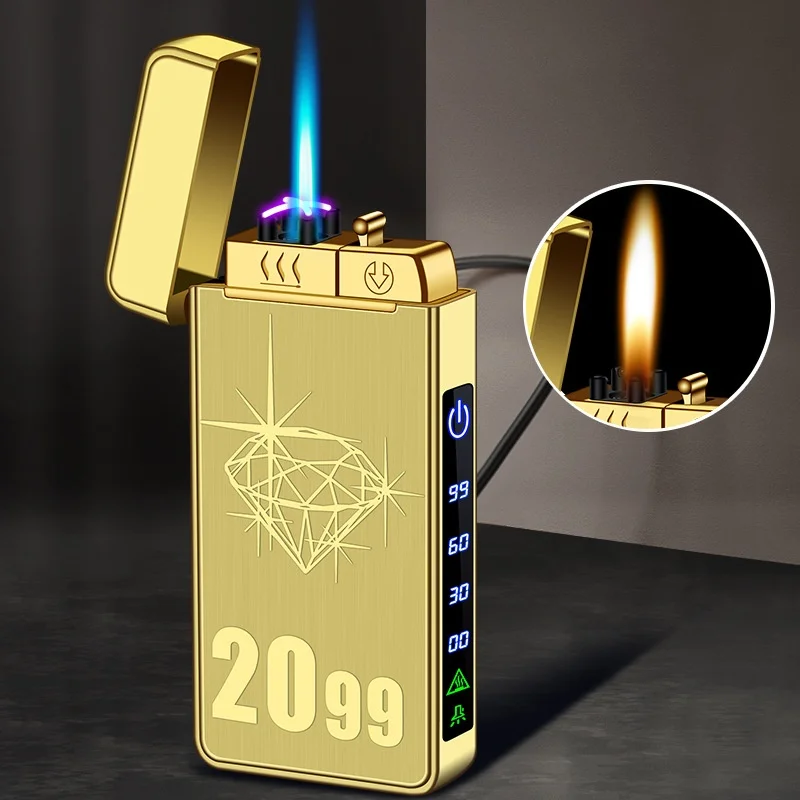 

High-end Gas Electric Dual-Use Metal Windproof Lighter Dual Arc Plasma USB Lighter Portable Cigarette Lighter Men's Gift