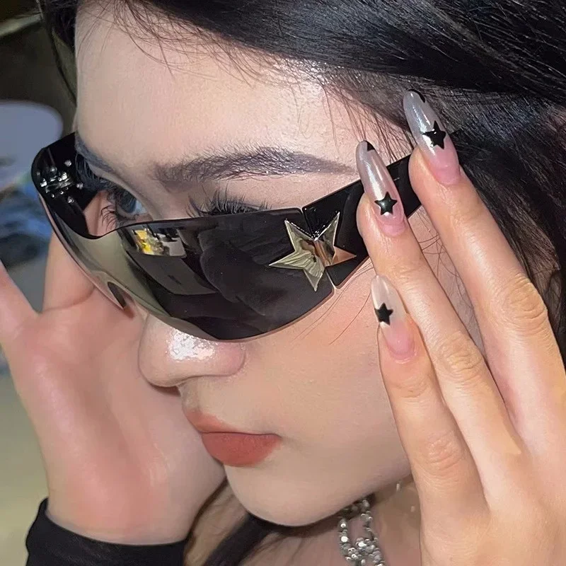 2024 Star Rimless Y2K Sunglasses for Women Men Trendy 2000'S Sun Glasses Punk Gothic Goggles Fashion Shades Oculos De Sol